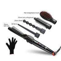 Interchangeable 5 In 1 Ceramic Hair Straightener Brush Professional Electric Hair Curler Wand Curling Iron